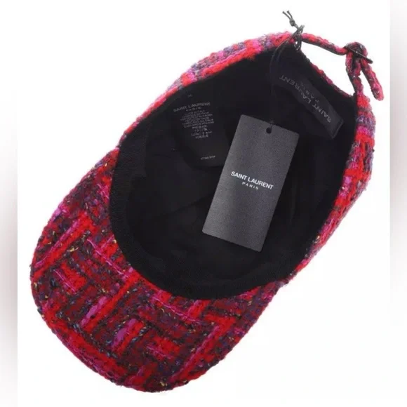 Saint Laurent YSL Tweed Wool Blend Logo Baseball Cap 56 Small YSL SAINT LAURENT TWEED WOOL BLEND LOGO BASEBALL CAP HAT 56  main image 2